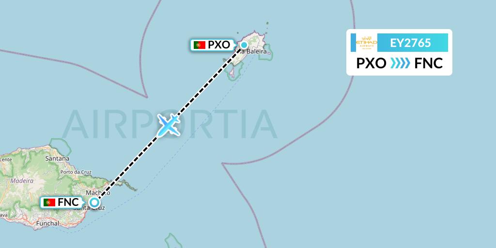 EY2765 Etihad Airways Flight Map: Porto Santo to Funchal