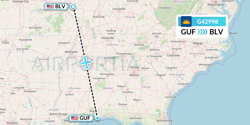 G42998 Allegiant Air Flight Map: Gulf Shores to Belleville