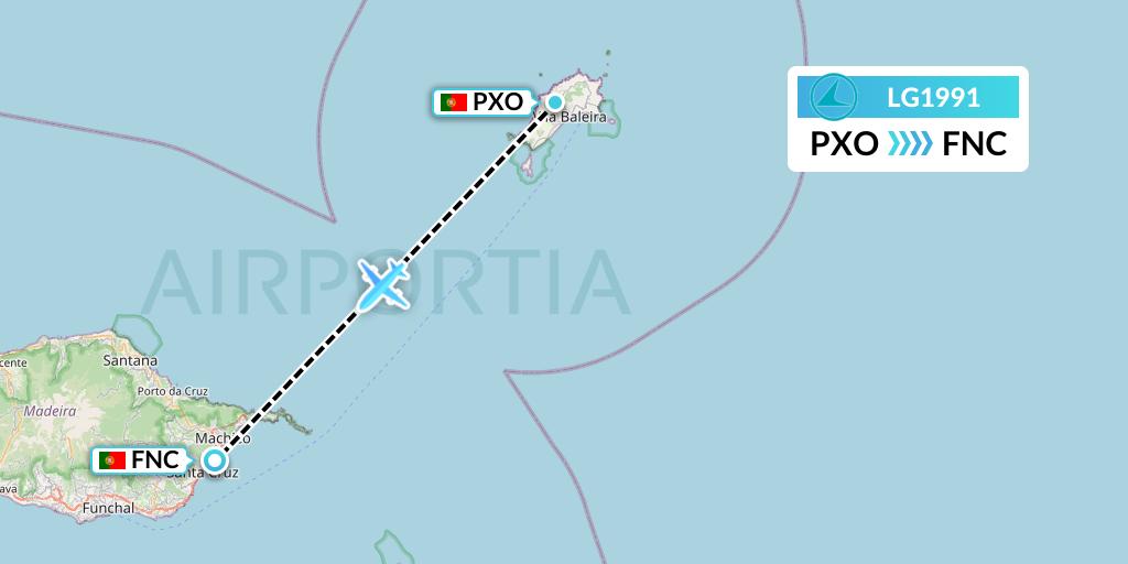 LG1991 Luxair Flight Map: Porto Santo to Funchal