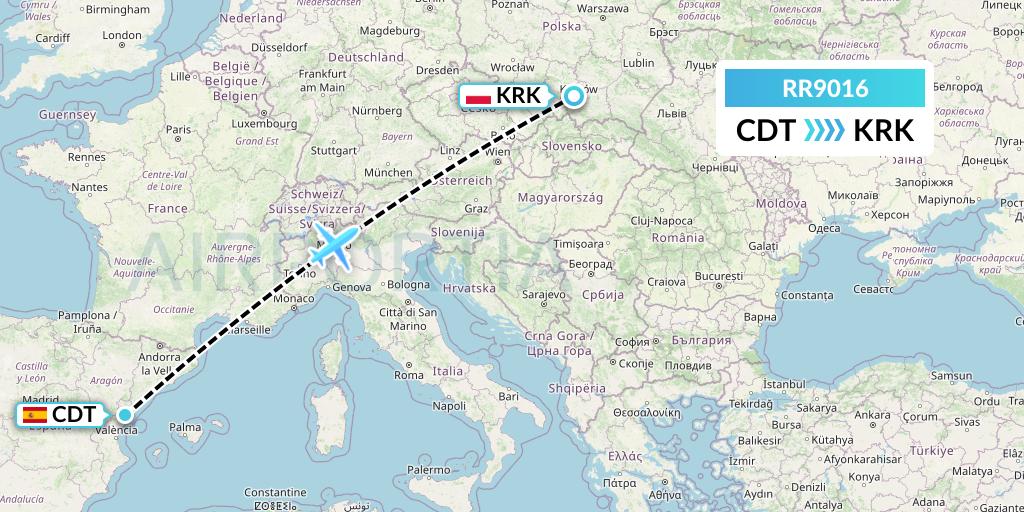 RR9016 Royal Air Force Flight Map: Castellon de la Plana to Krakow