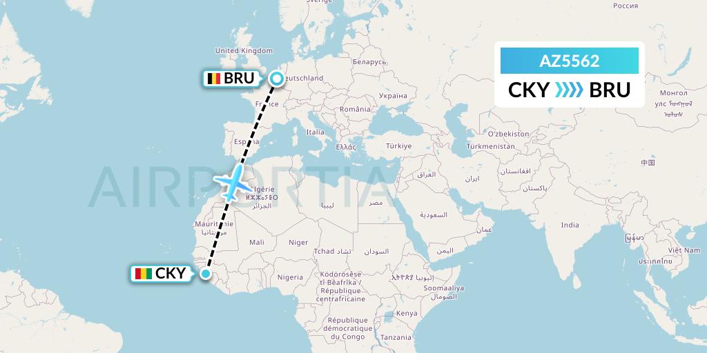 AZ5562 ITA Airways Flight Map: Conakry to Brussels