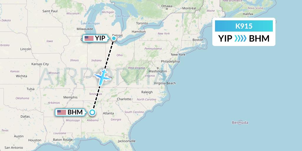 K915 Kalitta Charters Flight Map: Detroit to Birmingham