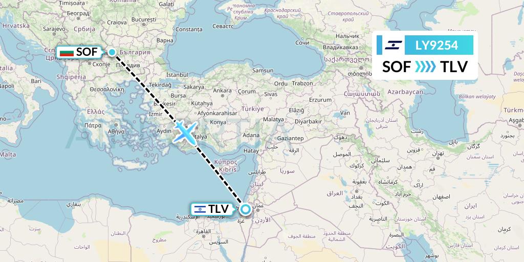 LY9254 El Al Flight Map: Sofia to Tel Aviv