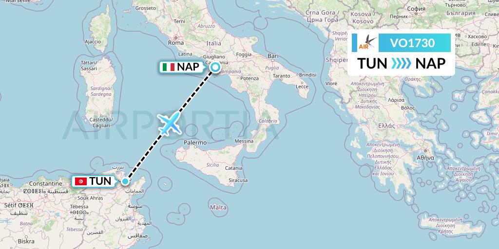 VO1730 Voyage Air Flight Map: Tunis to Naples