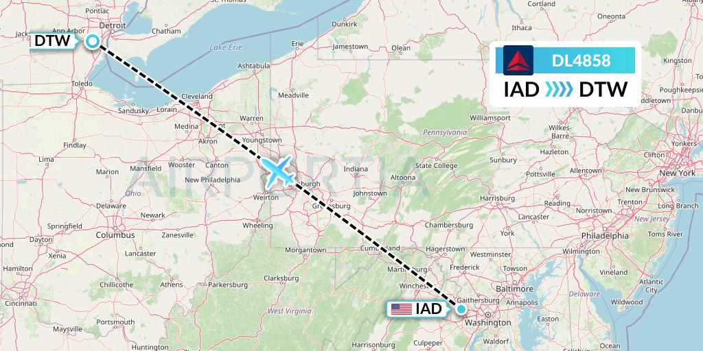 DL4858 Delta Air Lines Flight Map: Washington to Detroit
