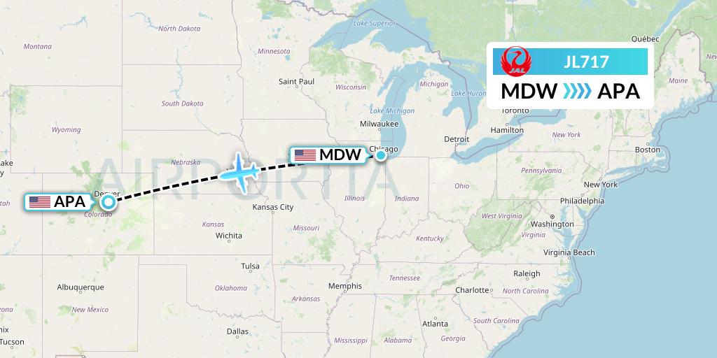 JL717 Japan Airlines Flight Map: Chicago to Denver
