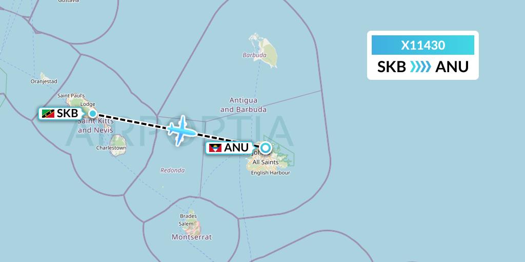 X11430 Nik Airways Flight Map: Basseterre to Antigua