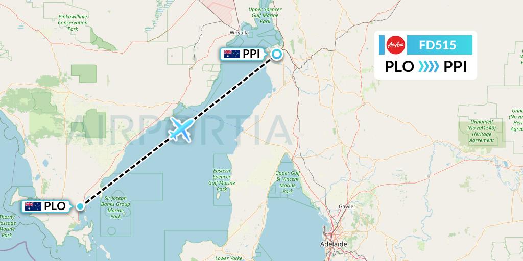 FD515 Thai AirAsia Flight Map: Port Lincoln to Port Pirie
