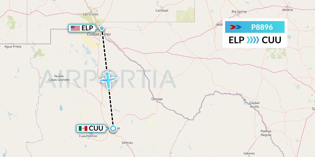 P8896 Sprint Air Flight Map: El Paso to Chihuahua