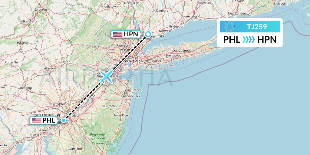 TJ259 Tradewind Aviation Flight Map: Philadelphia to White Plains