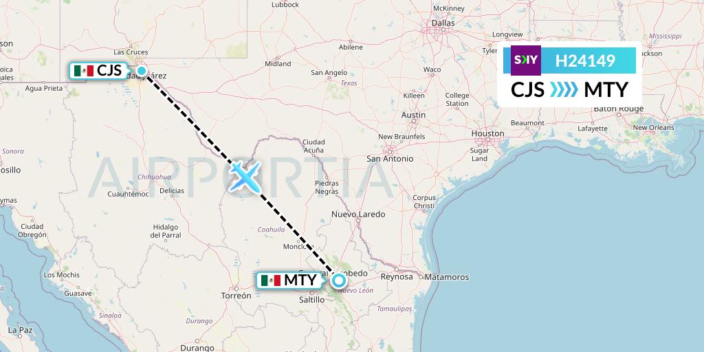 H24149 Sky Airline Flight Map: Ciudad Juarez to Monterrey