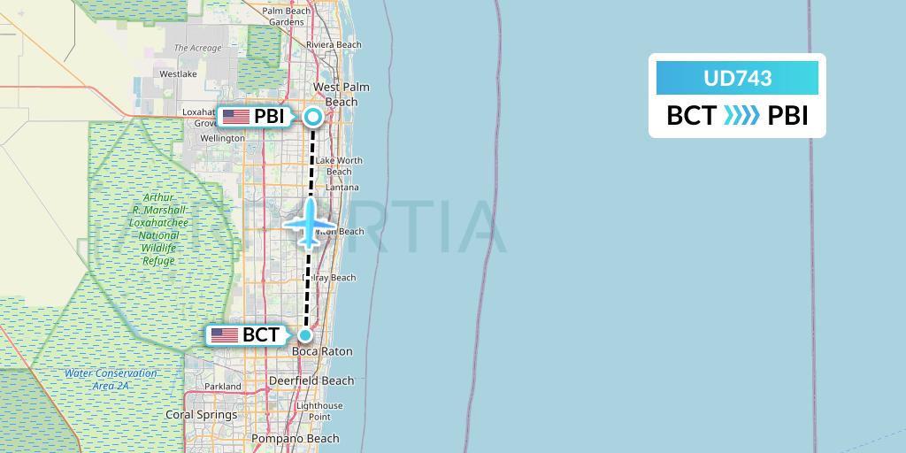 UD743 UR Airlines Flight Map: Boca Raton to West Palm Beach