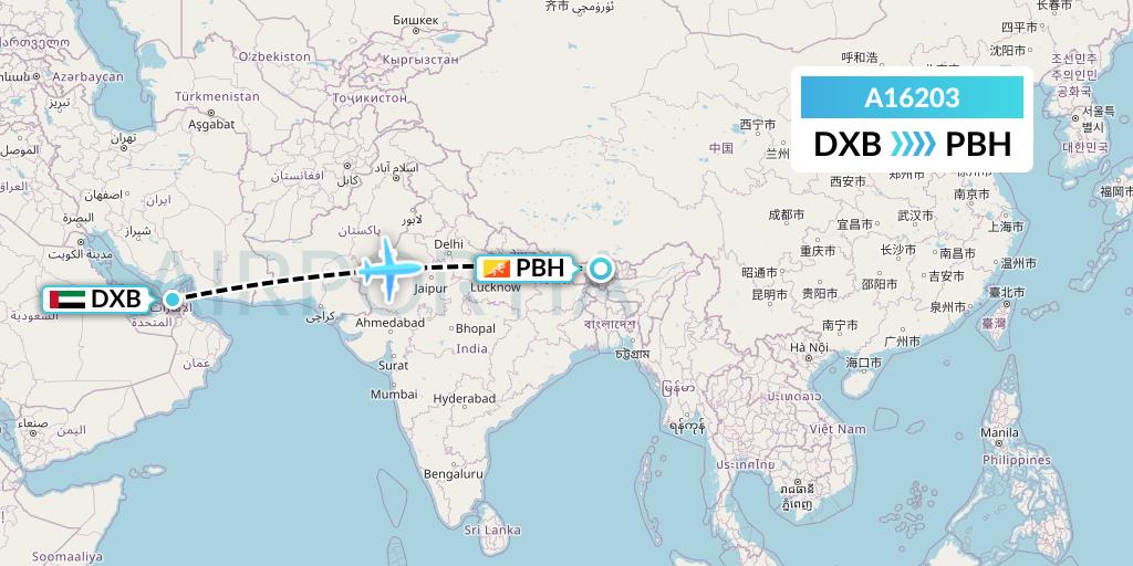 A16203 A.p.g. Distribution Systems Flight Map: Dubai to Paro