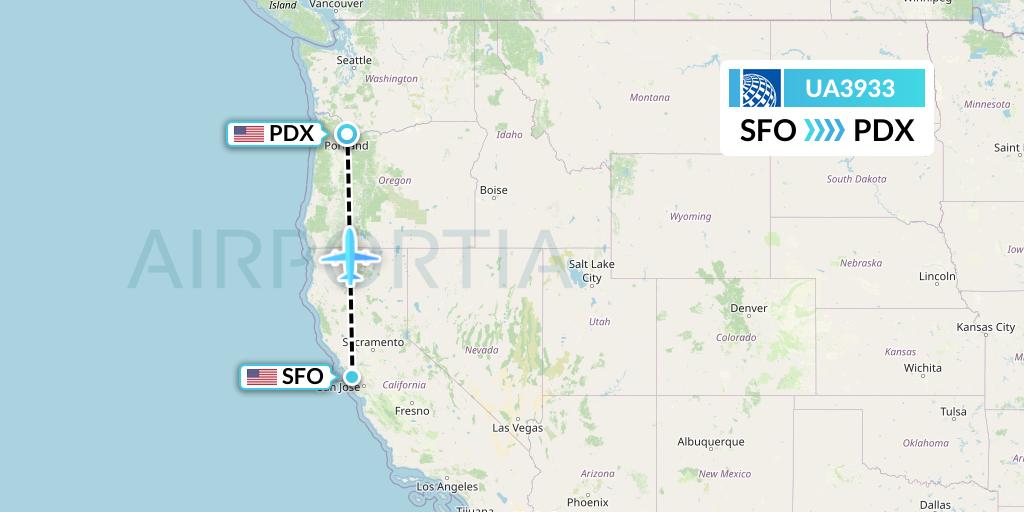 UA3933 United Airlines Flight Map: San Francisco to Portland