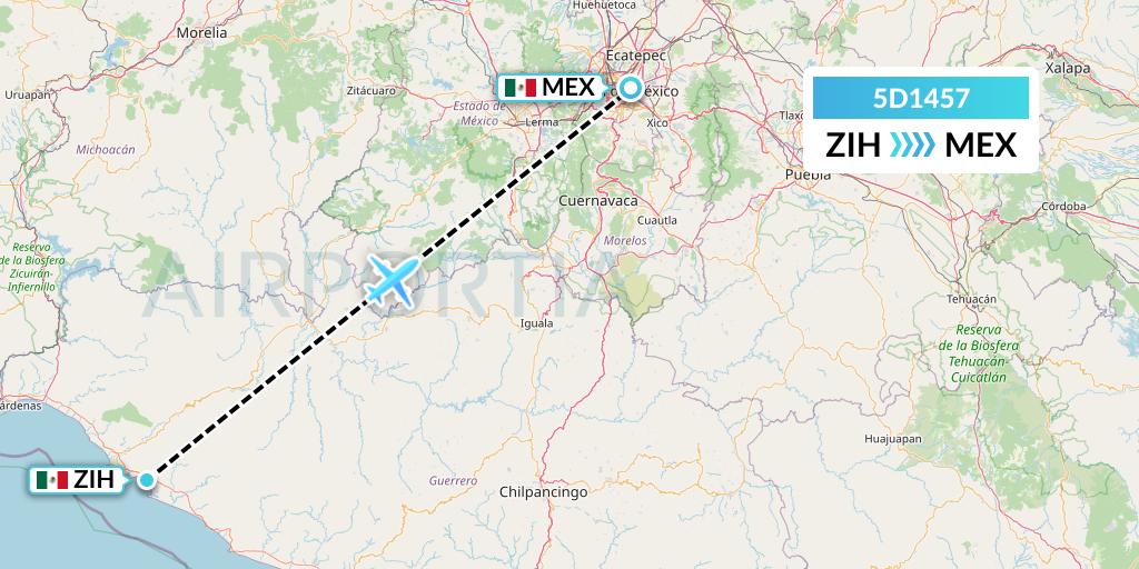 5D1457 Aeromexico Connect Flight Map: Zihuatanejo to Mexico City