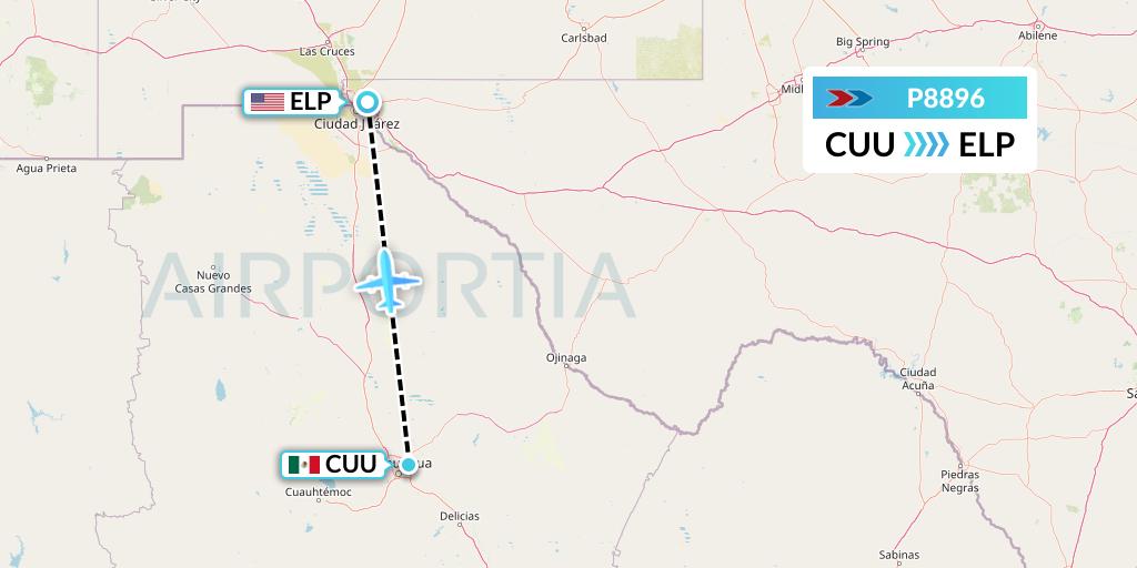 P8896 Sprint Air Flight Map: Chihuahua to El Paso