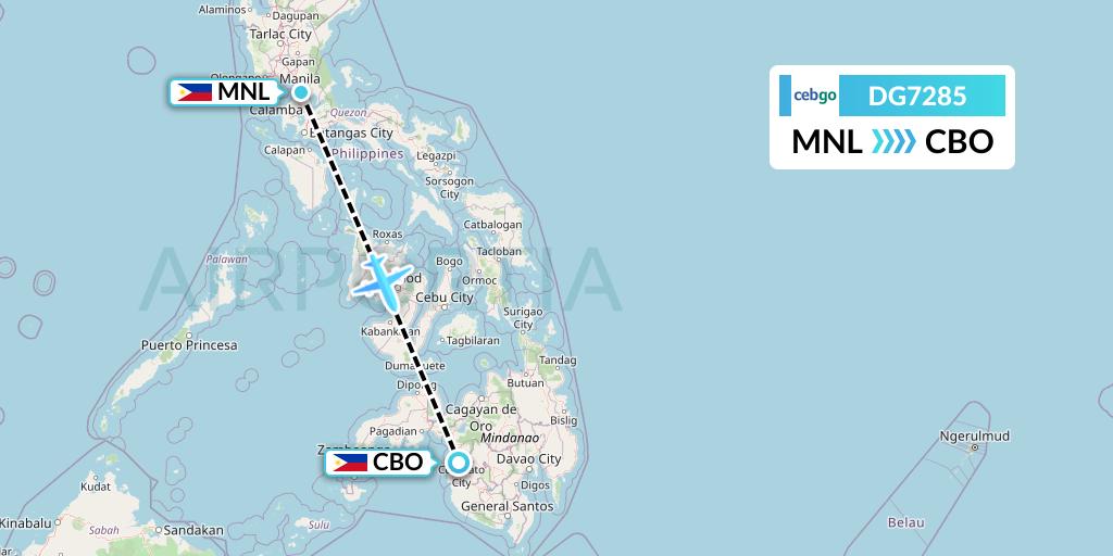 DG7285 Cebgo Flight Map: Manila to Cotabato