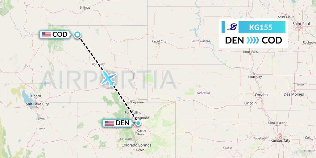 KG155 Key Lime Air Flight Map: Denver to Cody