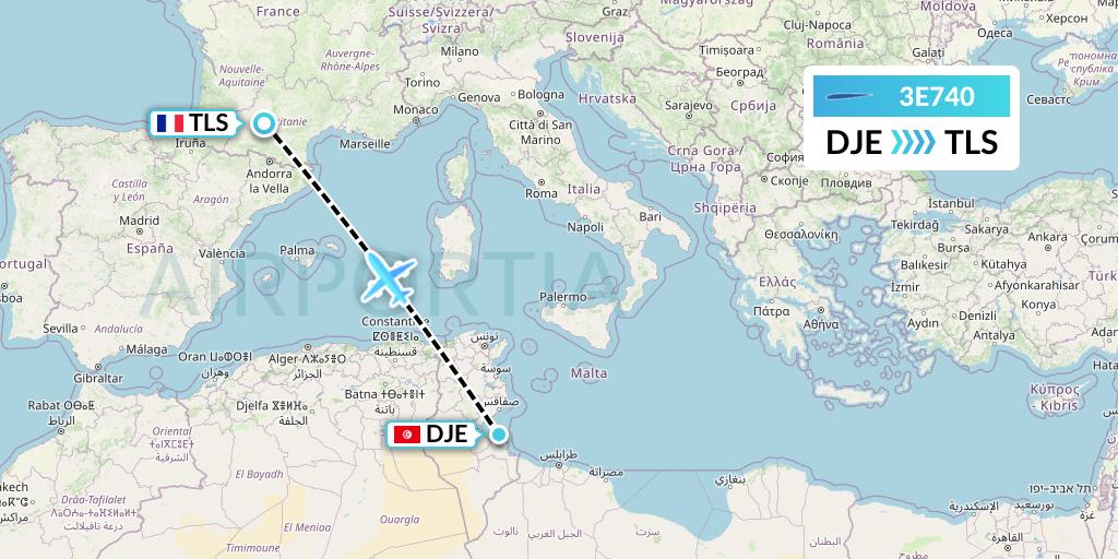 3E740 Air Choice One Flight Map: Djerba to Toulouse