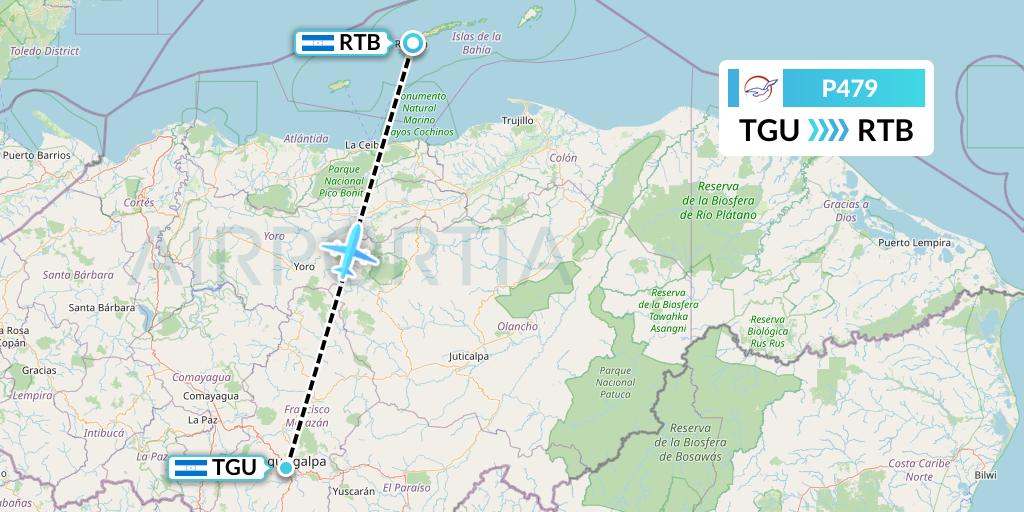 P479 Air Peace Flight Map: Tegucigalpa to Roatan