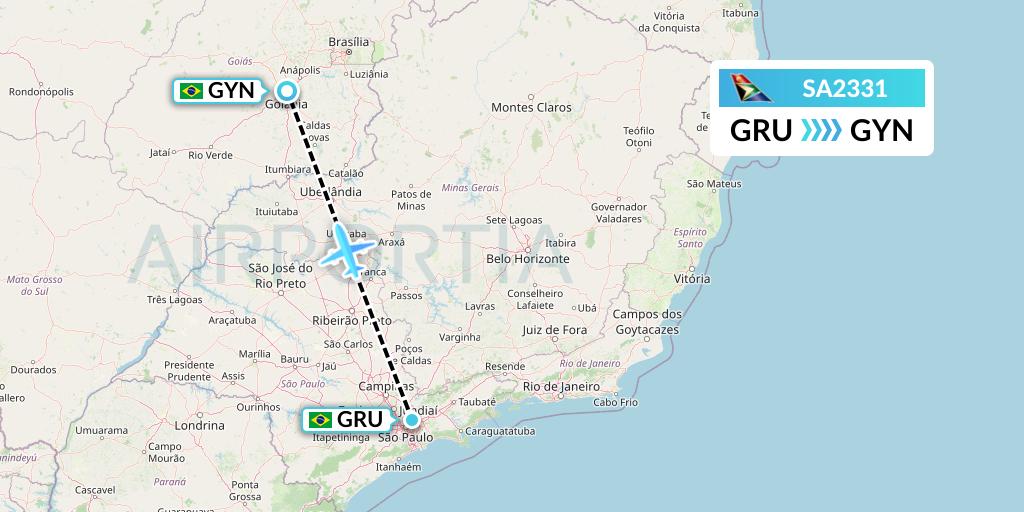 SA2331 South African Airways Flight Map: Sao Paulo to Goiania