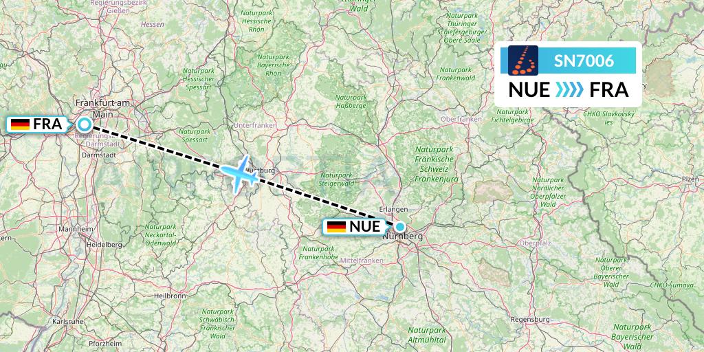 SN7006 Brussels Airlines Flight Map: Nurnberg to Frankfurt