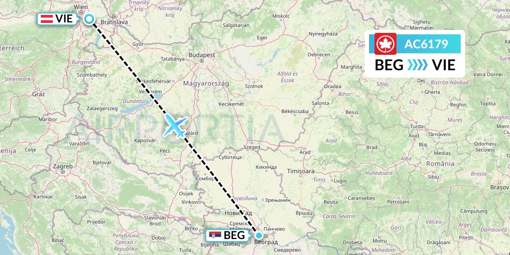 AC6179 Air Canada Flight Map: Belgrade to Vienna