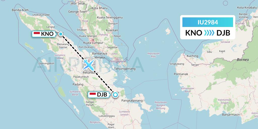 IU2984 Pt. Super Air Jet Flight Map: Medan to Jambi