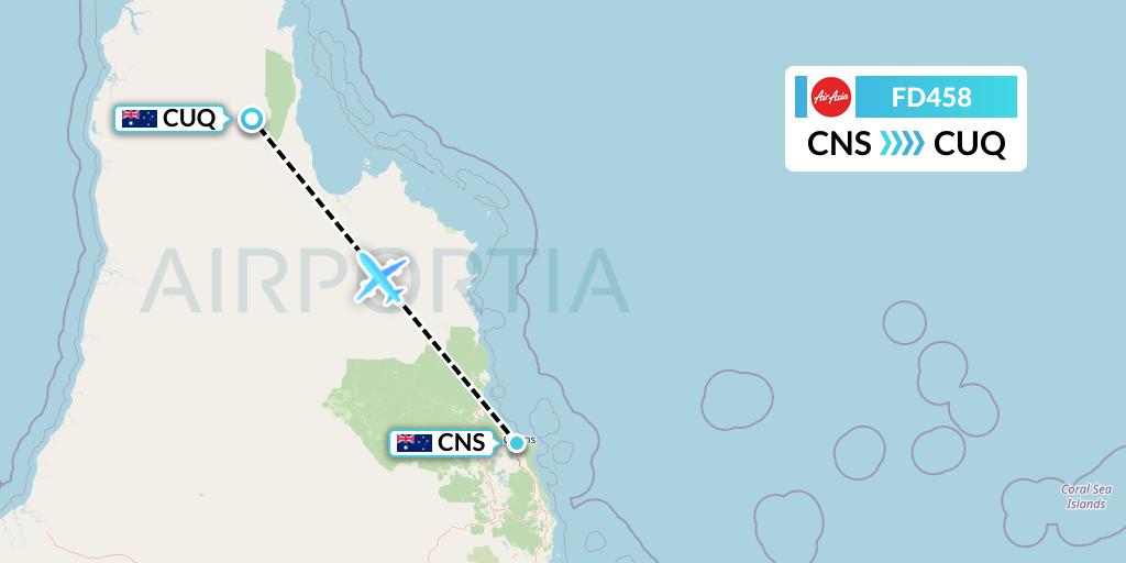 FD458 Thai AirAsia Flight Map: Cairns to Australia