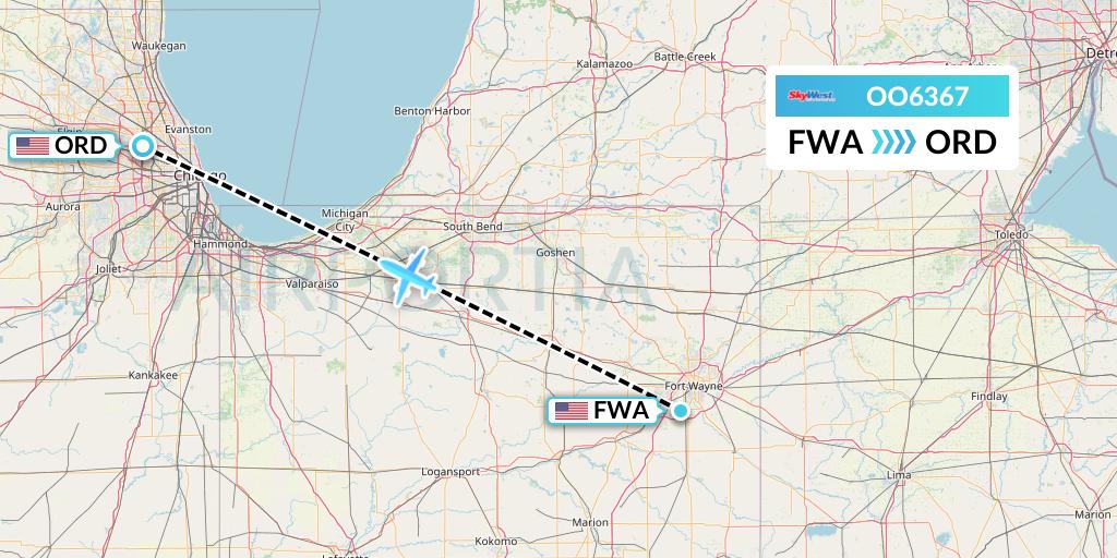 OO6367 SkyWest Airlines Flight Map: Fort Wayne to Chicago