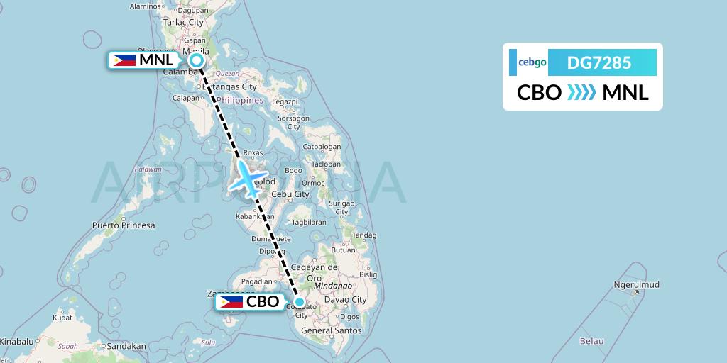 DG7285 Cebgo Flight Map: Cotabato to Manila