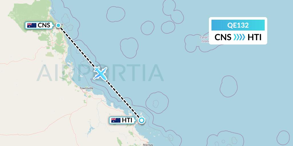 QE132 Air Moorea Flight Map: Cairns to Hamilton Island