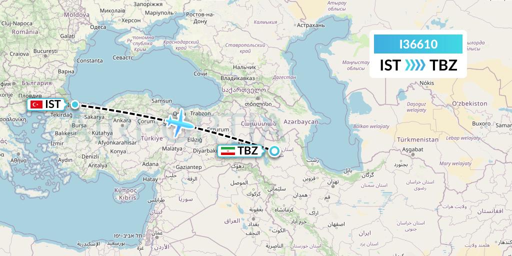 I36610 ATA Airlines Flight Map: Istanbul to Tabriz