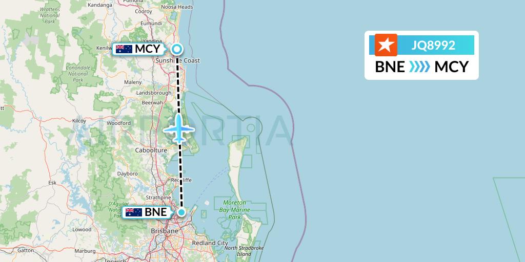 JQ8992 Jetstar Airways Flight Map: Brisbane to Sunshine Coast