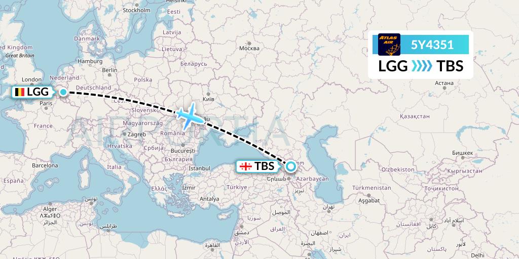 5Y4351 Atlas Air Flight Map: Liege to Tbilisi