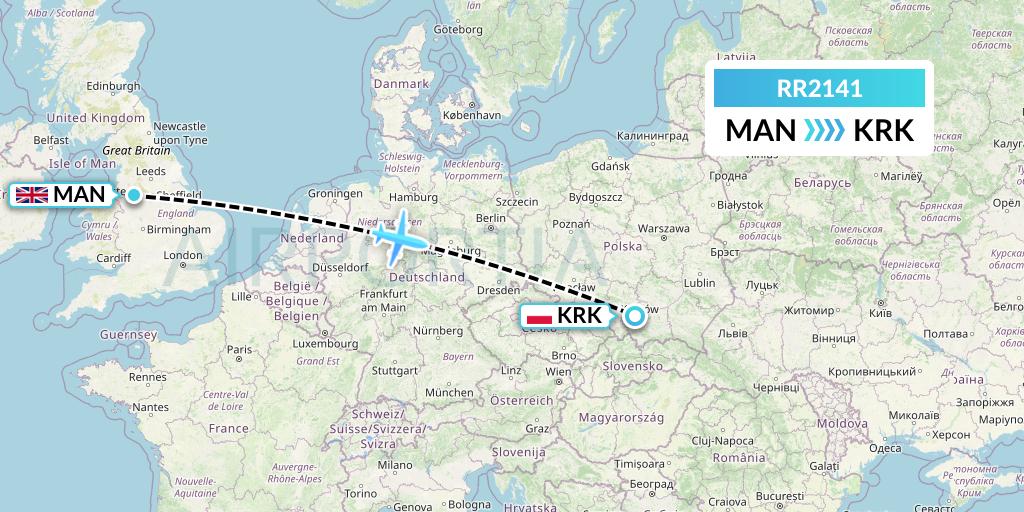 RR2141 Royal Air Force Flight Map: Manchester to Krakow