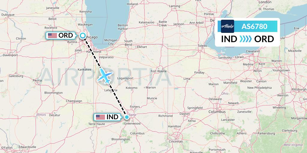 AS6780 Alaska Airlines Flight Map: Indianapolis to Chicago