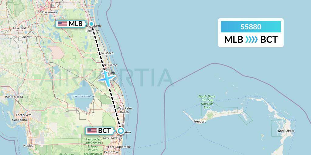 S5880 Star Air Flight Map: Melbourne to Boca Raton