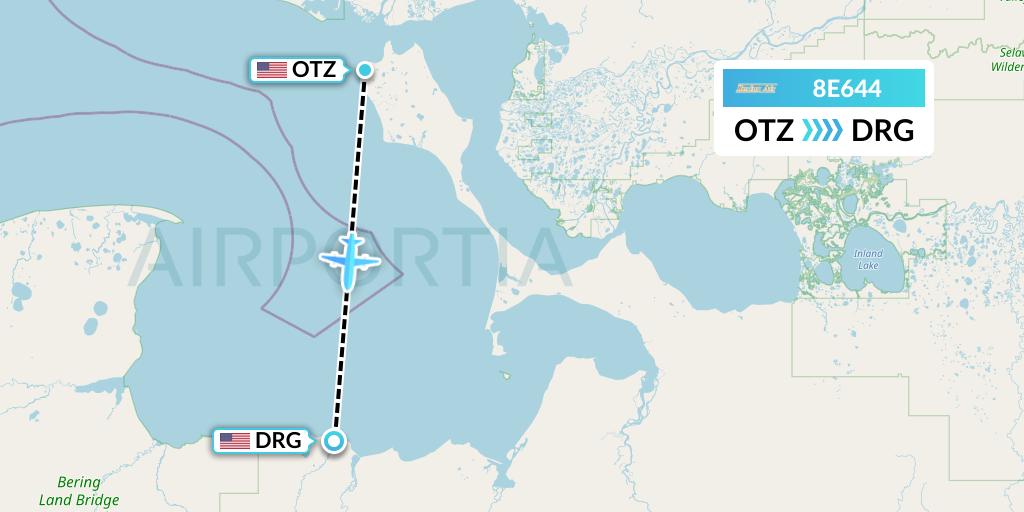 8E644 Bering Air Flight Map: Kotzebue to Deering