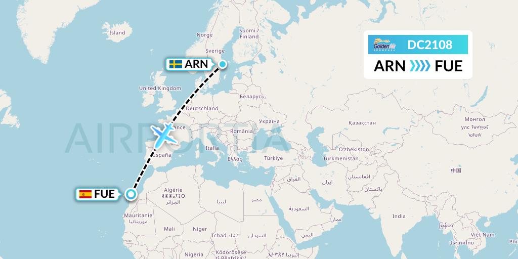DC2108 Braathens Regional Flight Map: Stockholm to Fuerteventura