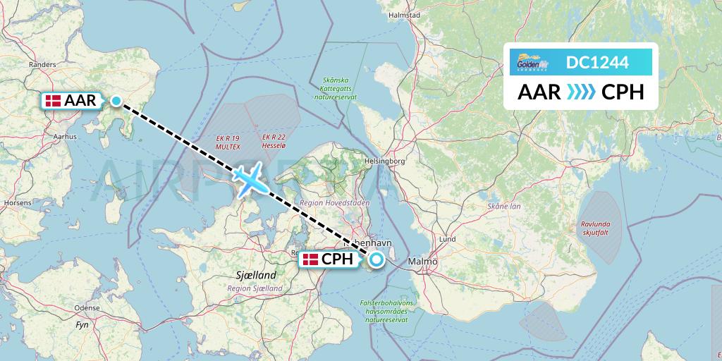 DC1244 Braathens Regional Flight Map: Aarhus to Copenhagen