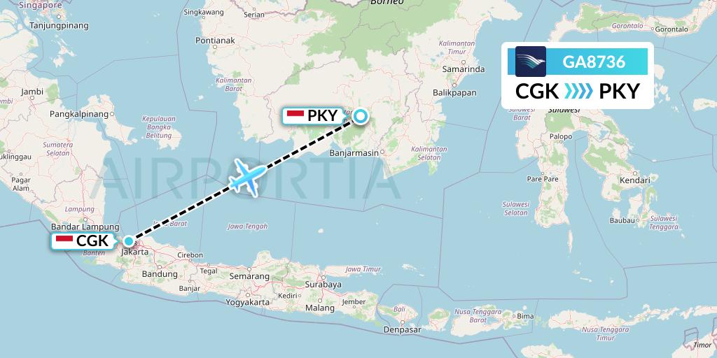 GA8736 Garuda Indonesia Flight Map: Jakarta to Palangkaraya