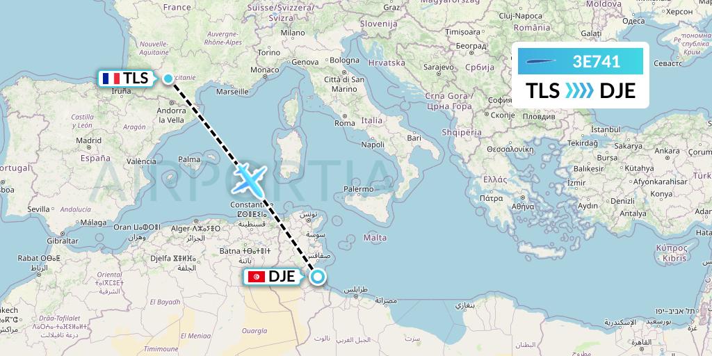 3E741 Air Choice One Flight Map: Toulouse to Djerba