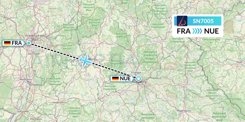 SN7005 Brussels Airlines Flight Map: Frankfurt to Nurnberg