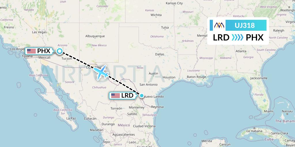 UJ318 AlMasria Universal Airlines Flight Map: Laredo to Phoenix