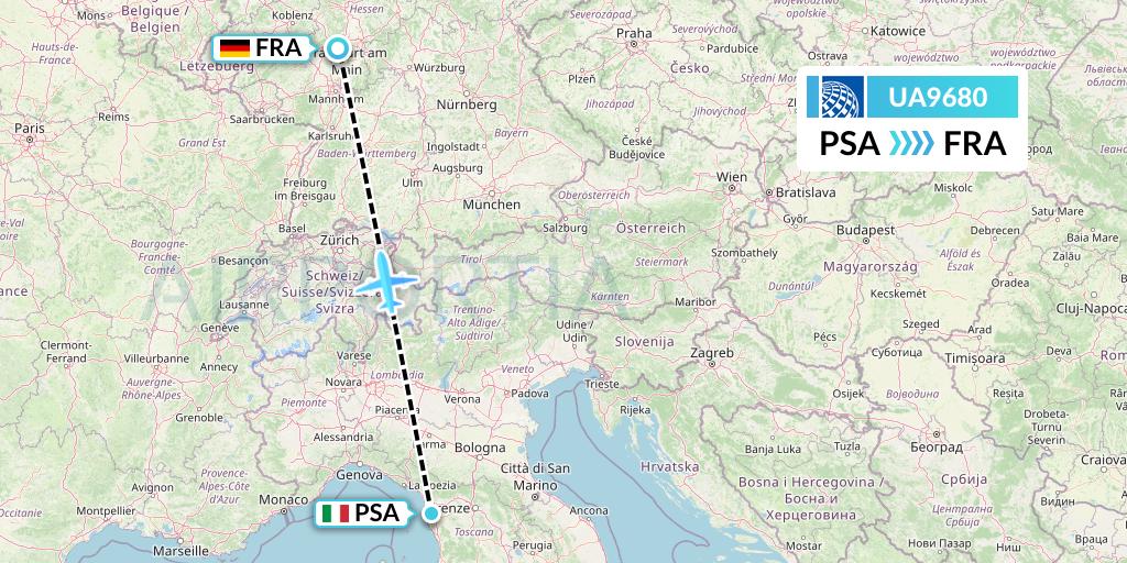 UA9680 United Airlines Flight Map: Pisa to Frankfurt