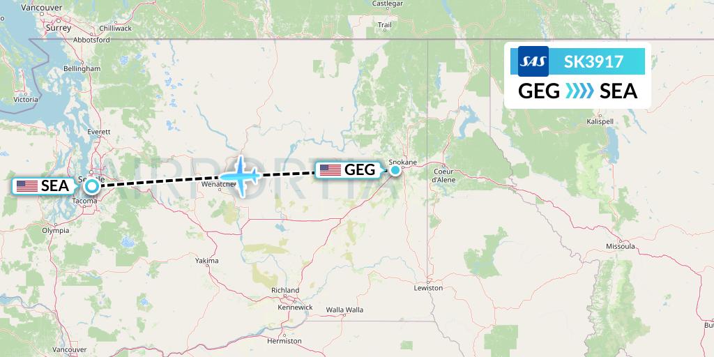 SK3917 SAS Flight Map: Spokane to Seattle