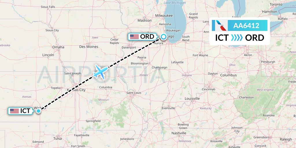 AA6412 American Airlines Flight Map: Wichita to Chicago