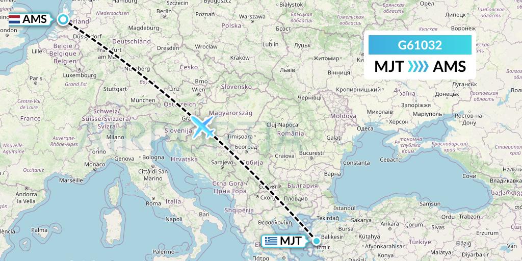 G61032 Fly Arna Flight Map: Mytilene to Amsterdam
