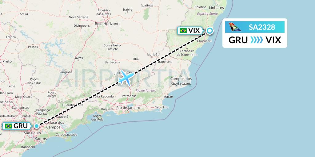 SA2328 South African Airways Flight Map: Sao Paulo to Vitoria